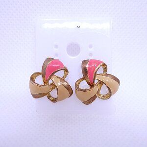 💎7/25💎 NOS Vintage Retro 1980s Style Pink & Cream Enamel Pierced Stud Earrings